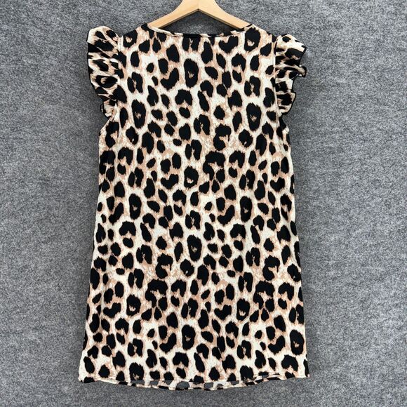 SheIn Mini Dress Women M Medium Beige Animal Print V-Neck Short Sleeve Short - Picture 2 of 7